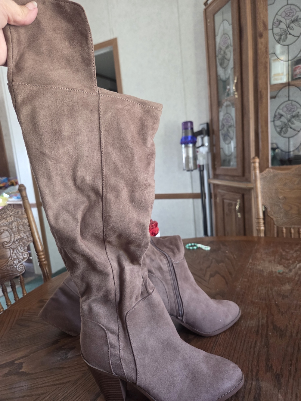 Cupid Taupe Suede Over-the-Knee Heeled Boots